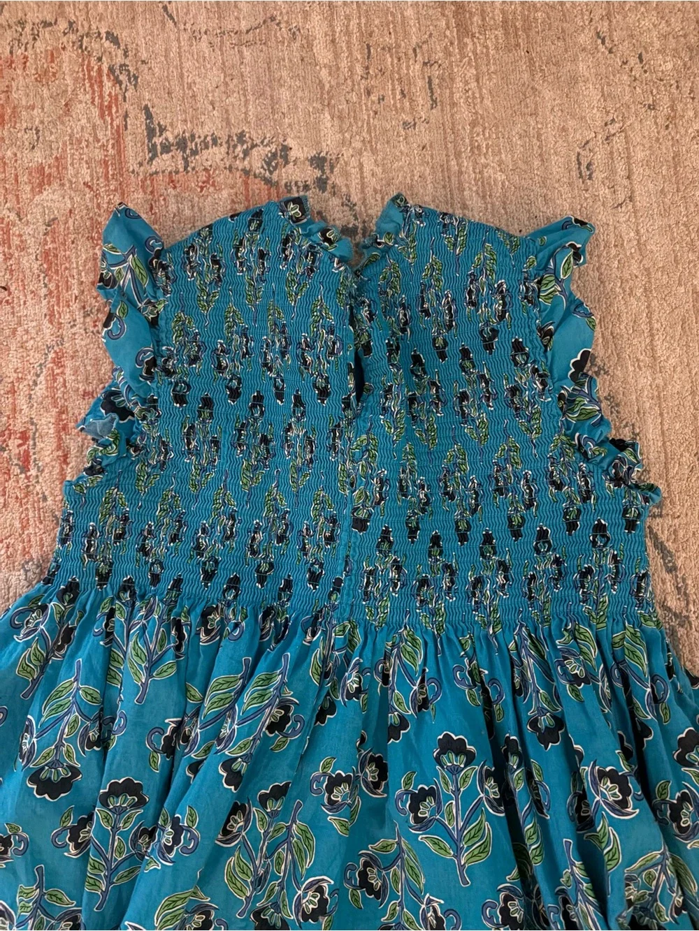 French Connection Teal Floral Smocked Dress